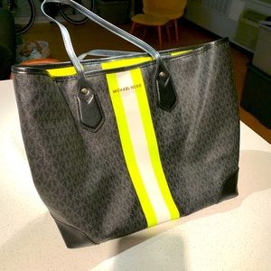 Michael Kors Eva Large Tote w/ Neon Yellow Stripes
